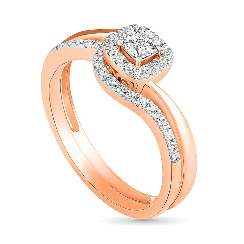 0.33 CT. T.W. Princess-Cut Natural Diamond Frame Bypass Shank Bridal Engagement Ring Set in Solid 10K Rose Gold