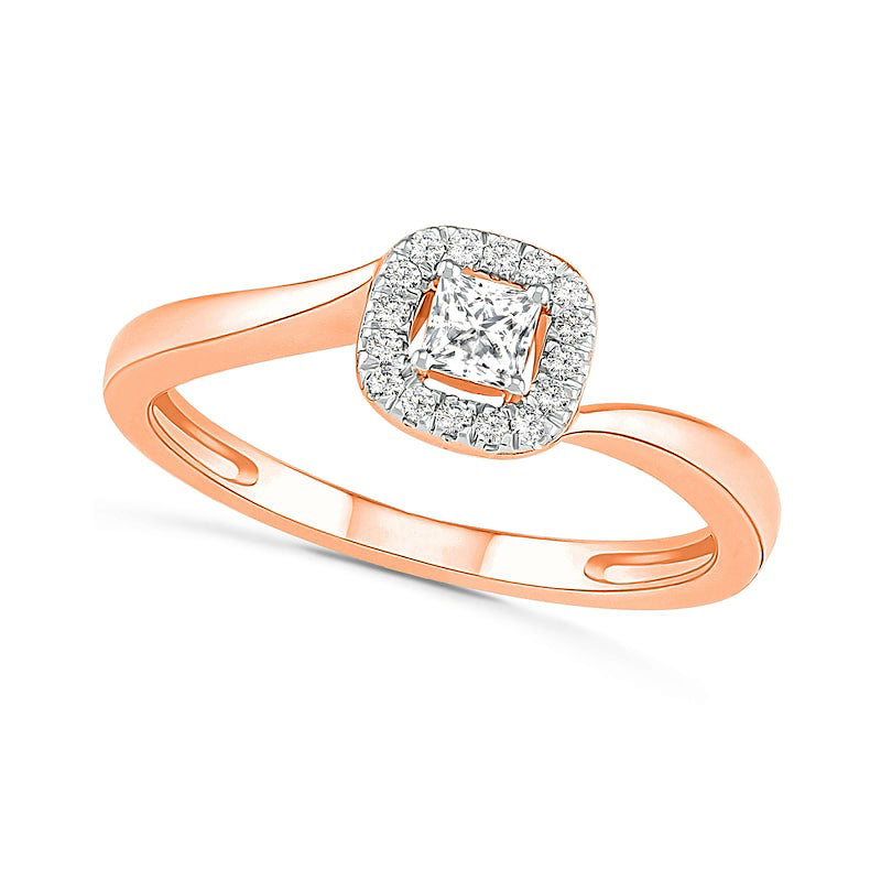 0.33 CT. T.W. Princess-Cut Natural Diamond Frame Bypass Shank Bridal Engagement Ring Set in Solid 10K Rose Gold