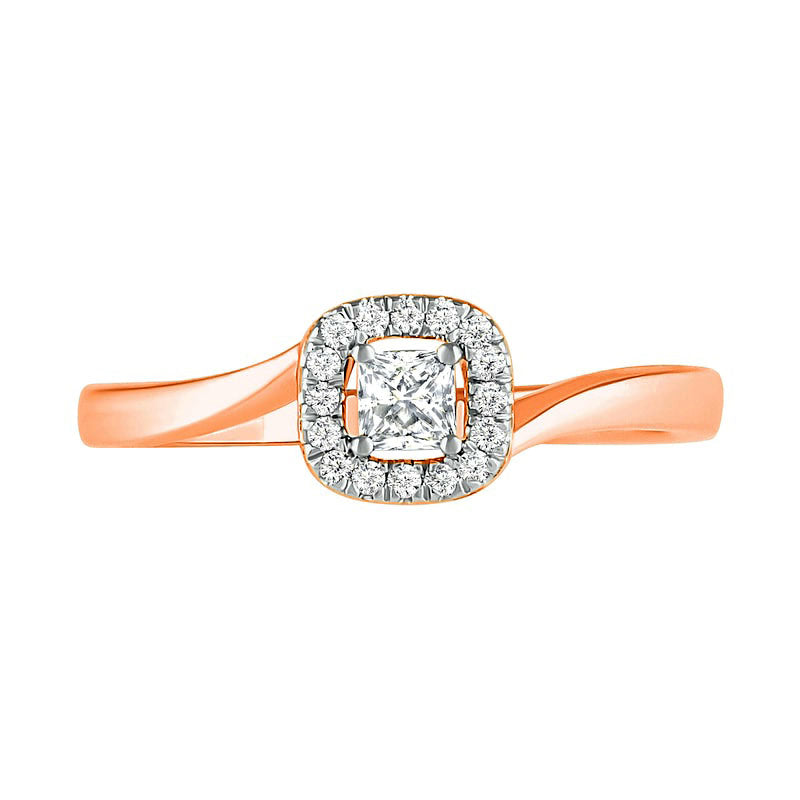 0.33 CT. T.W. Princess-Cut Natural Diamond Frame Bypass Shank Bridal Engagement Ring Set in Solid 10K Rose Gold