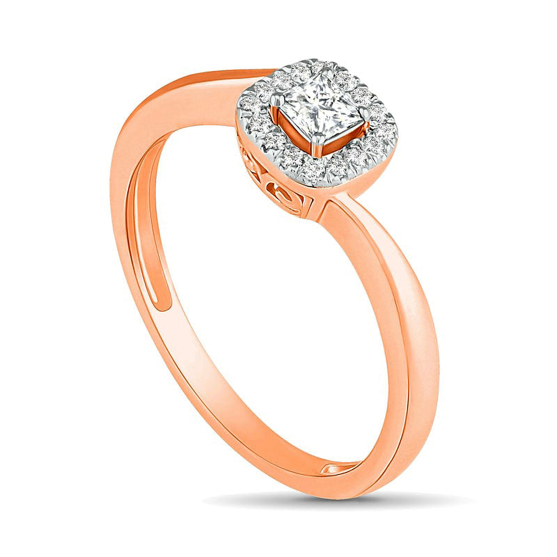 0.33 CT. T.W. Princess-Cut Natural Diamond Frame Bypass Shank Bridal Engagement Ring Set in Solid 10K Rose Gold