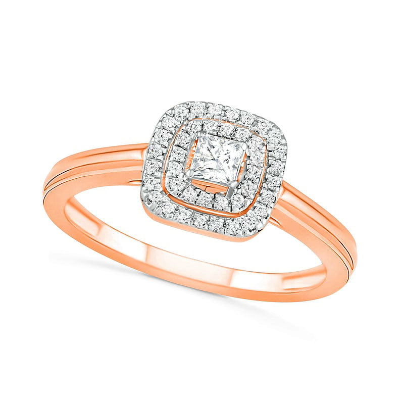 0.38 CT. T.W. Princess-Cut Natural Diamond Double Frame Bridal Engagement Ring Set in Solid 10K Rose Gold