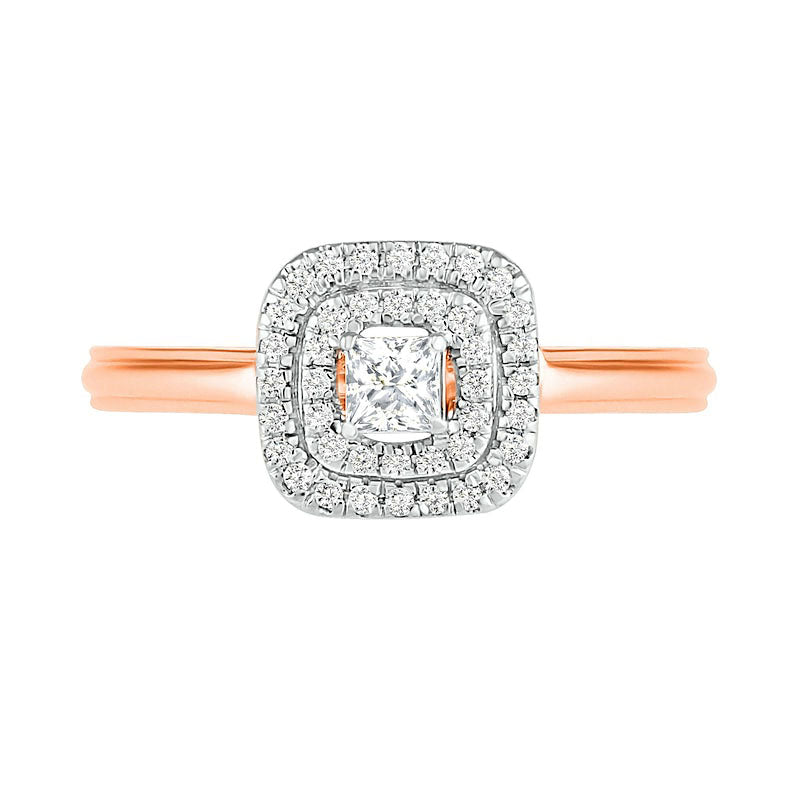 0.38 CT. T.W. Princess-Cut Natural Diamond Double Frame Bridal Engagement Ring Set in Solid 10K Rose Gold