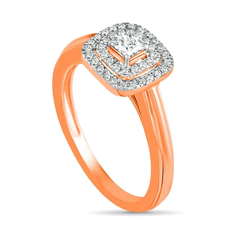 0.38 CT. T.W. Princess-Cut Natural Diamond Double Frame Bridal Engagement Ring Set in Solid 10K Rose Gold