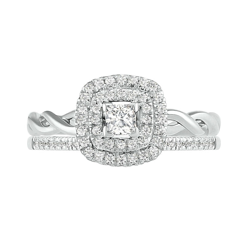 0.38 CT. T.W. Princess-Cut Natural Diamond Double Frame Twist Shank Bridal Engagement Ring Set in Solid 10K White Gold