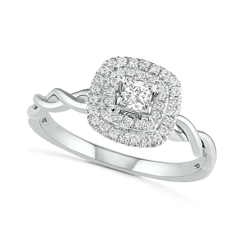 0.38 CT. T.W. Princess-Cut Natural Diamond Double Frame Twist Shank Bridal Engagement Ring Set in Solid 10K White Gold