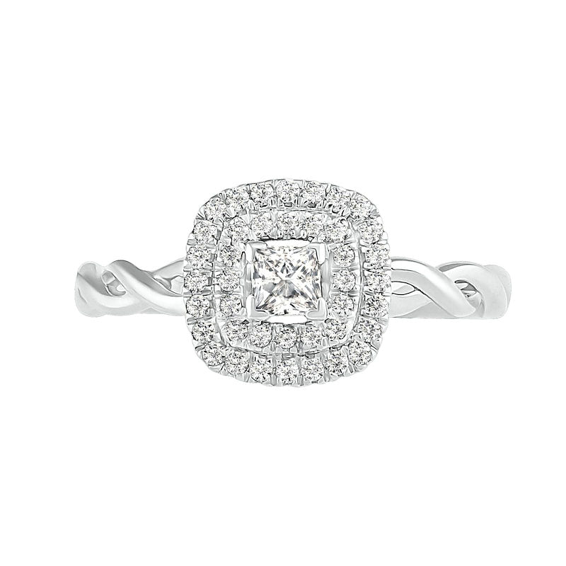 0.38 CT. T.W. Princess-Cut Natural Diamond Double Frame Twist Shank Bridal Engagement Ring Set in Solid 10K White Gold