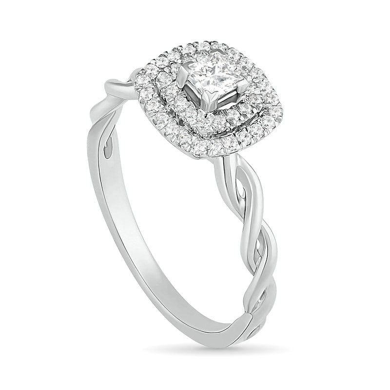 0.38 CT. T.W. Princess-Cut Natural Diamond Double Frame Twist Shank Bridal Engagement Ring Set in Solid 10K White Gold