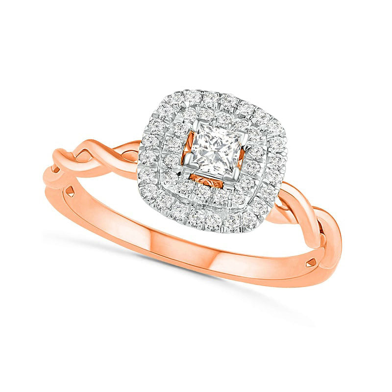 0.38 CT. T.W. Princess-Cut Natural Diamond Double Frame Twist Shank Bridal Engagement Ring Set in Solid 10K Rose Gold