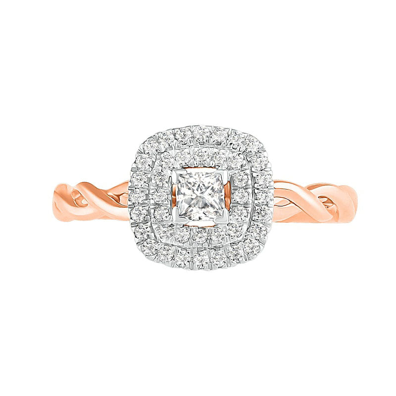 0.38 CT. T.W. Princess-Cut Natural Diamond Double Frame Twist Shank Bridal Engagement Ring Set in Solid 10K Rose Gold