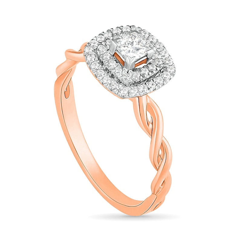 0.38 CT. T.W. Princess-Cut Natural Diamond Double Frame Twist Shank Bridal Engagement Ring Set in Solid 10K Rose Gold