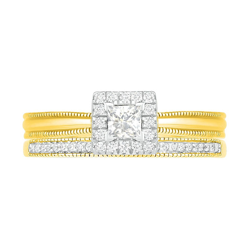 0.33 CT. T.W. Princess-Cut Natural Diamond Frame Antique Vintage-Style Bridal Engagement Ring Set in Solid 10K Yellow Gold