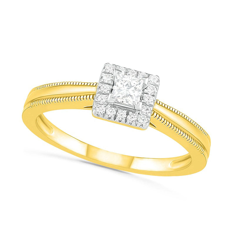 0.33 CT. T.W. Princess-Cut Natural Diamond Frame Antique Vintage-Style Bridal Engagement Ring Set in Solid 10K Yellow Gold