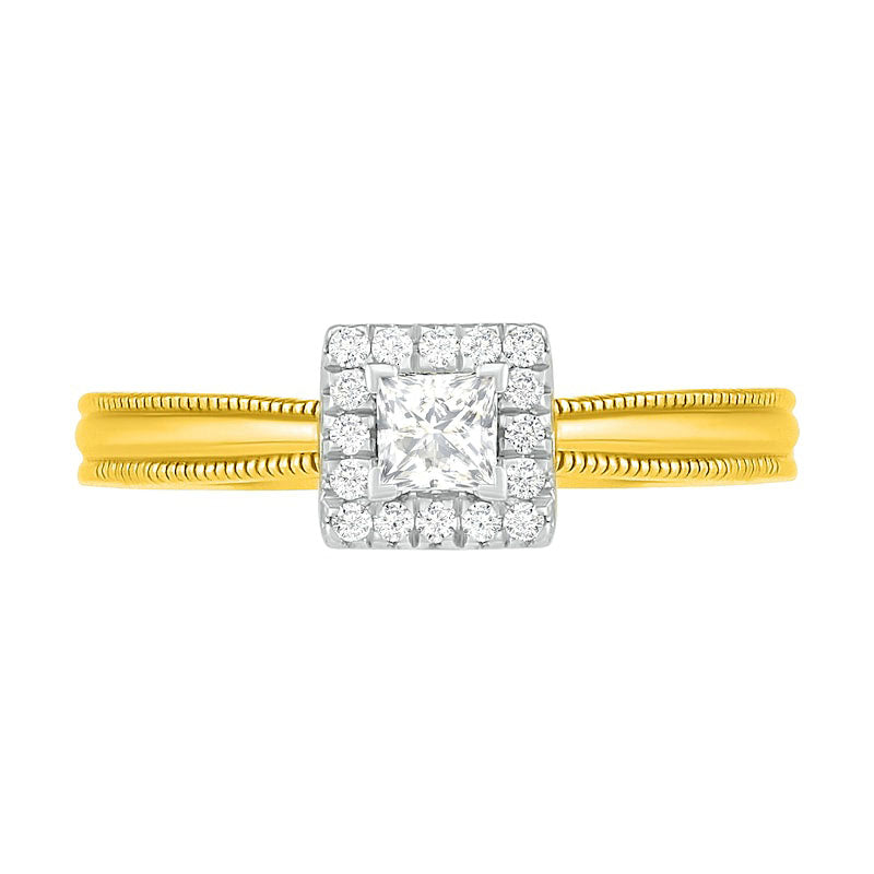 0.33 CT. T.W. Princess-Cut Natural Diamond Frame Antique Vintage-Style Bridal Engagement Ring Set in Solid 10K Yellow Gold