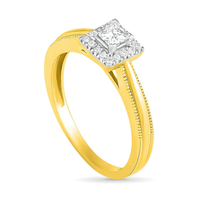 0.33 CT. T.W. Princess-Cut Natural Diamond Frame Antique Vintage-Style Bridal Engagement Ring Set in Solid 10K Yellow Gold