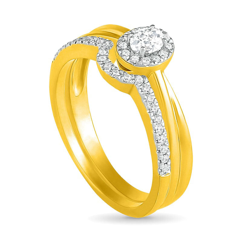 0.33 CT. T.W. Oval Natural Diamond Frame Bridal Engagement Ring Set in Solid 10K Yellow Gold