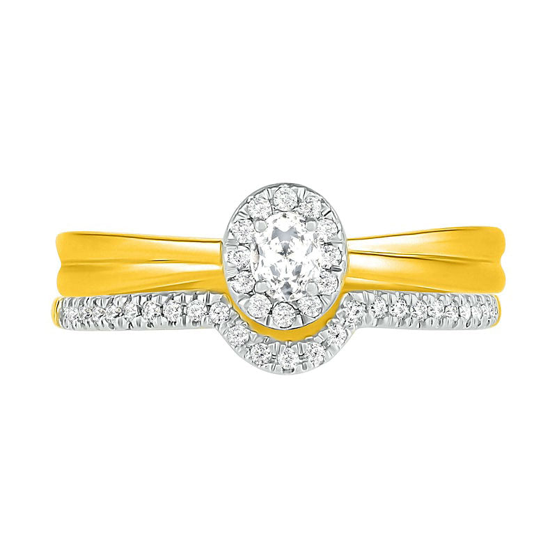 0.33 CT. T.W. Oval Natural Diamond Frame Bridal Engagement Ring Set in Solid 10K Yellow Gold