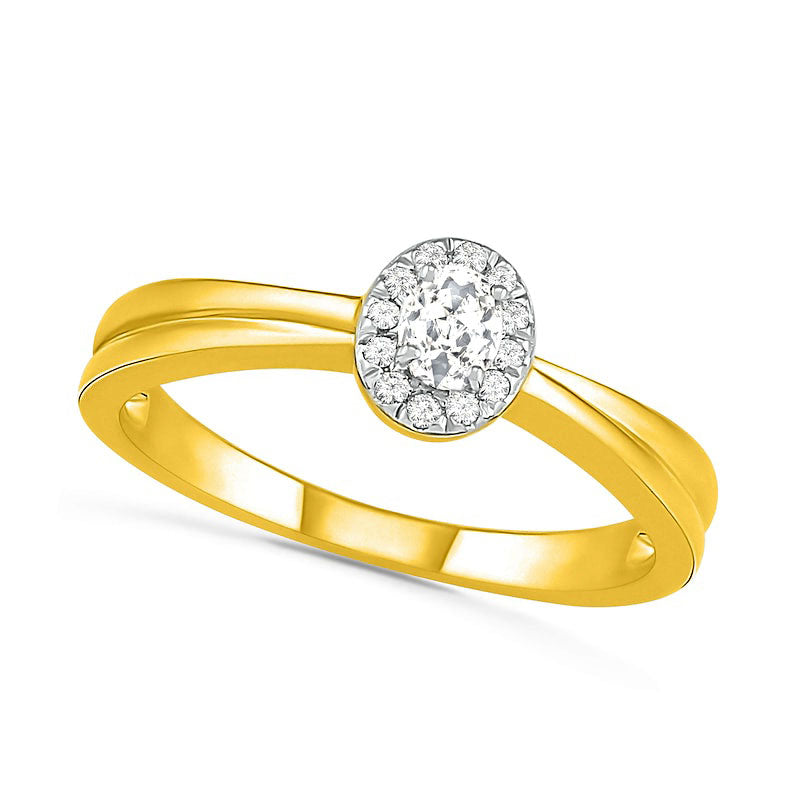 0.33 CT. T.W. Oval Natural Diamond Frame Bridal Engagement Ring Set in Solid 10K Yellow Gold