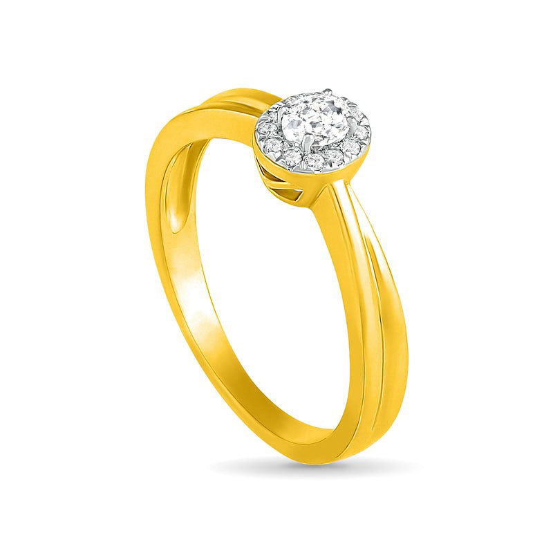 0.33 CT. T.W. Oval Natural Diamond Frame Bridal Engagement Ring Set in Solid 10K Yellow Gold