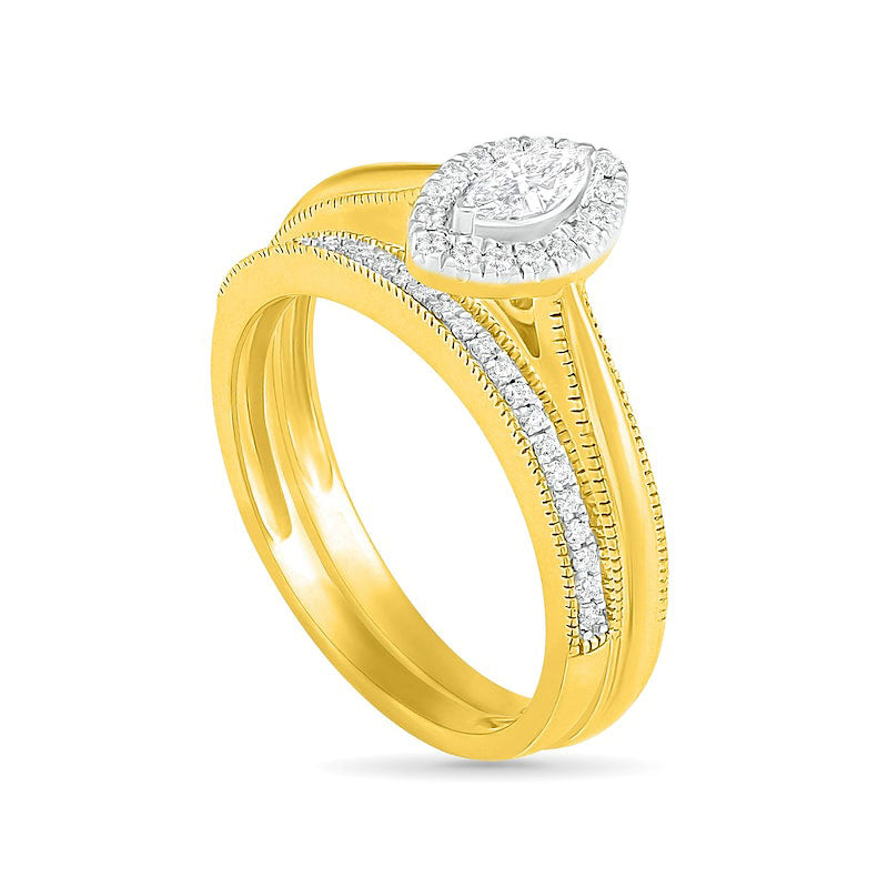 0.33 CT. T.W. Marquise Natural Diamond Frame Antique Vintage-Style Bridal Engagement Ring Set in Solid 10K Yellow Gold