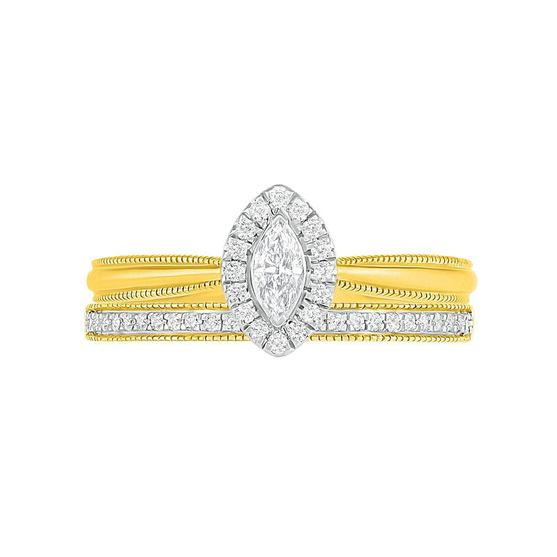 0.33 CT. T.W. Marquise Natural Diamond Frame Antique Vintage-Style Bridal Engagement Ring Set in Solid 10K Yellow Gold