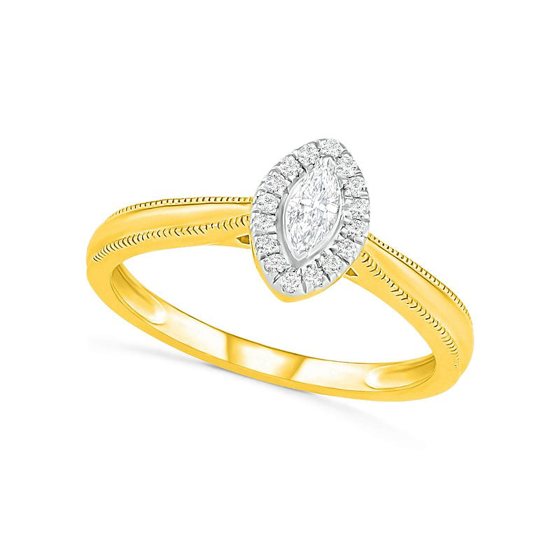 0.33 CT. T.W. Marquise Natural Diamond Frame Antique Vintage-Style Bridal Engagement Ring Set in Solid 10K Yellow Gold