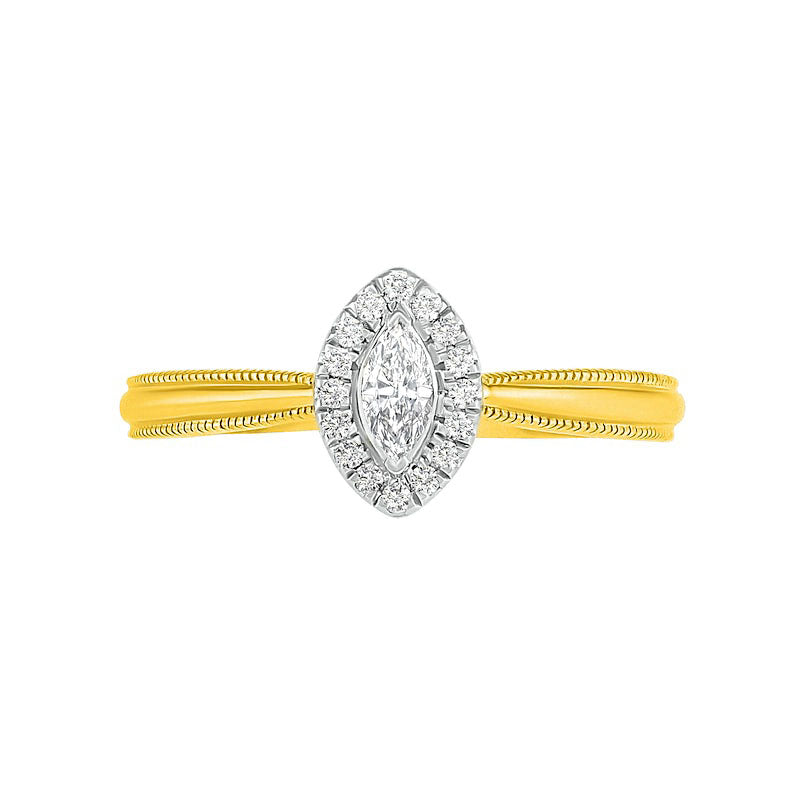 0.33 CT. T.W. Marquise Natural Diamond Frame Antique Vintage-Style Bridal Engagement Ring Set in Solid 10K Yellow Gold