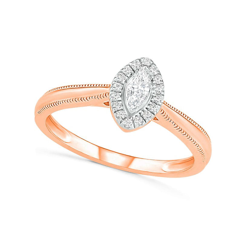 0.33 CT. T.W. Marquise Natural Diamond Frame Antique Vintage-Style Bridal Engagement Ring Set in Solid 10K Rose Gold