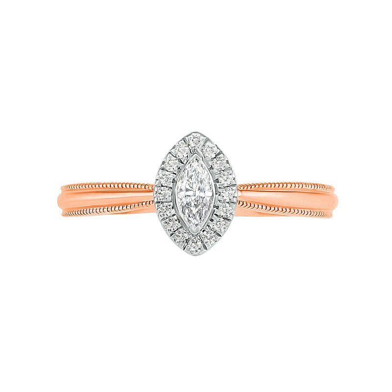 0.33 CT. T.W. Marquise Natural Diamond Frame Antique Vintage-Style Bridal Engagement Ring Set in Solid 10K Rose Gold