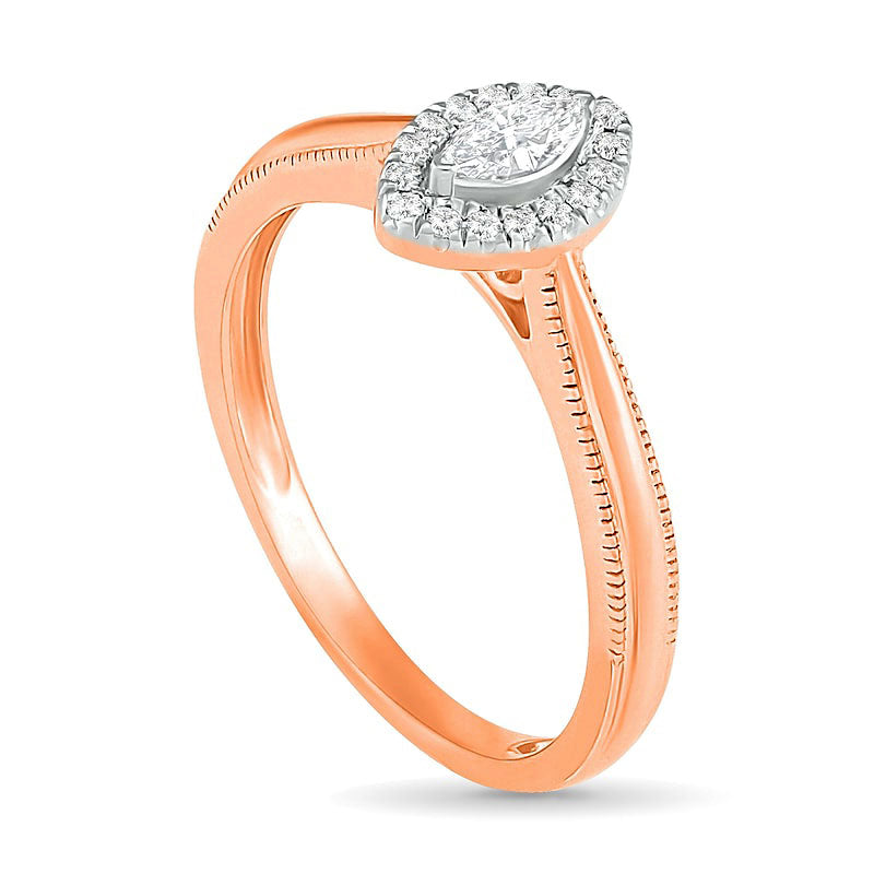 0.33 CT. T.W. Marquise Natural Diamond Frame Antique Vintage-Style Bridal Engagement Ring Set in Solid 10K Rose Gold