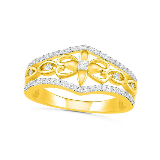 0.33 CT. T.W. Natural Diamond Ornate Flower Ring in Solid 10K Yellow Gold