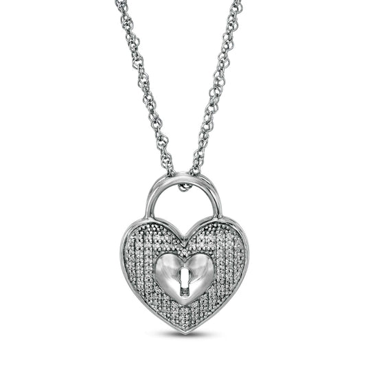 0.1 CT. T.W. Natural Diamond Heart-Shaped Lock Pendant in Sterling Silver