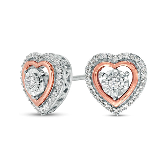 0.17 CT. T.W. Diamond Heart Stud Earrings in Sterling Silver and 10K Rose Gold