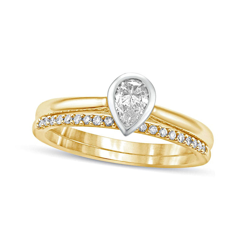 0.38 CT. T.W. Pear-Shaped Natural Diamond Bridal Engagement Ring Set in Solid 10K Yellow Gold