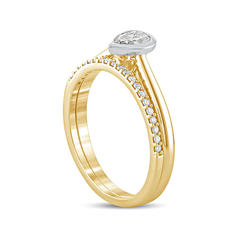 0.38 CT. T.W. Pear-Shaped Natural Diamond Bridal Engagement Ring Set in Solid 10K Yellow Gold