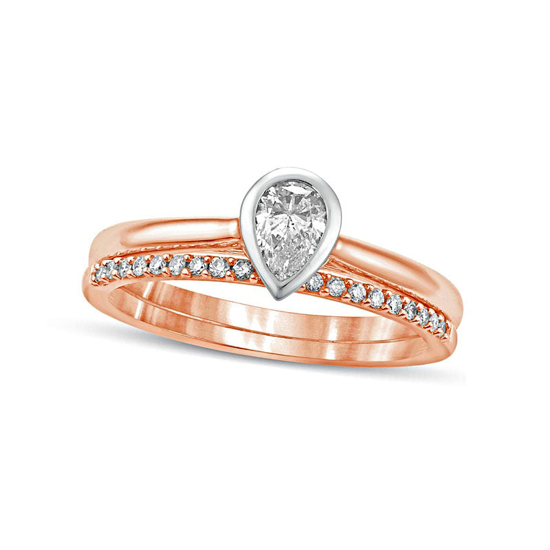 0.38 CT. T.W. Pear-Shaped Natural Diamond Bridal Engagement Ring Set in Solid 10K Rose Gold