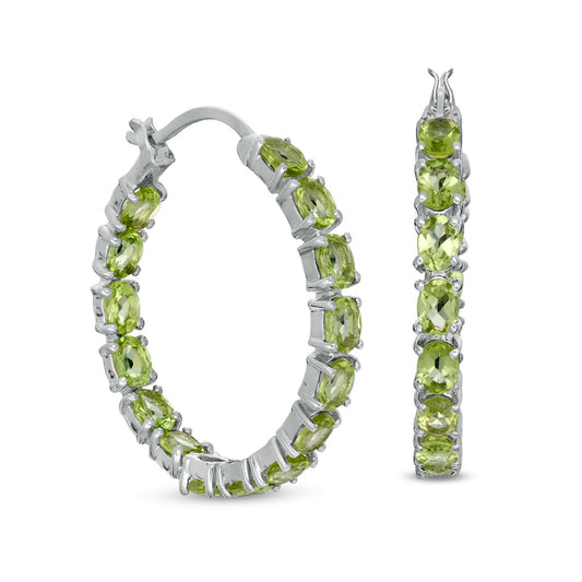 Oval Peridot Inside-Out Hoop Earrings in Sterling Silver