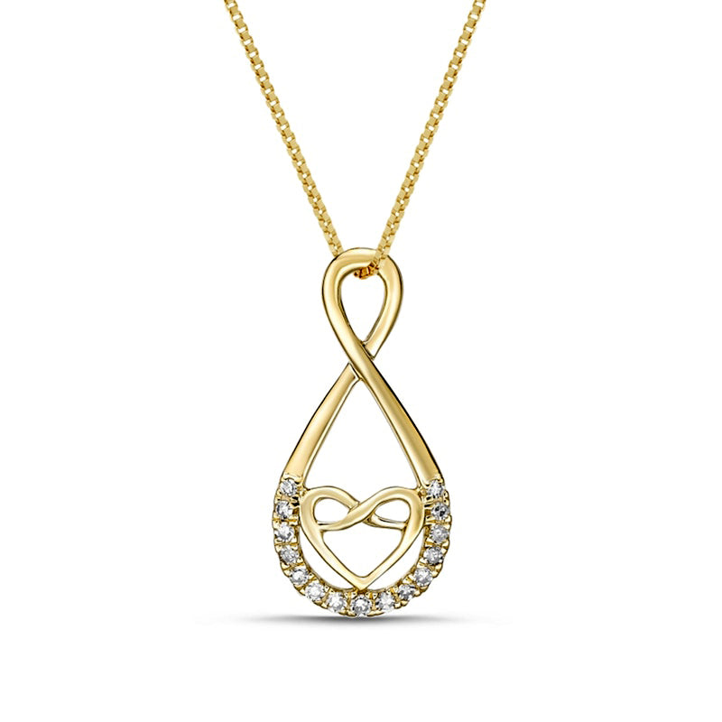 0.1 CT. T.W. Natural Diamond Linear Infinity with Heart Pendant in 10K Yellow Gold