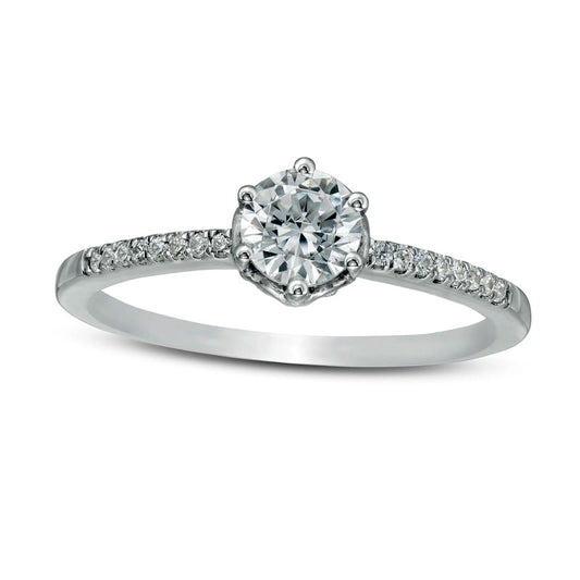 0.50 CT. T.W. Natural Diamond Scalloped Setting Engagement Ring in Solid 10K White Gold