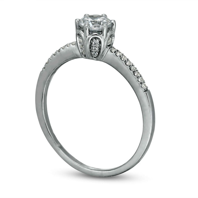 0.50 CT. T.W. Natural Diamond Scalloped Setting Engagement Ring in Solid 10K White Gold