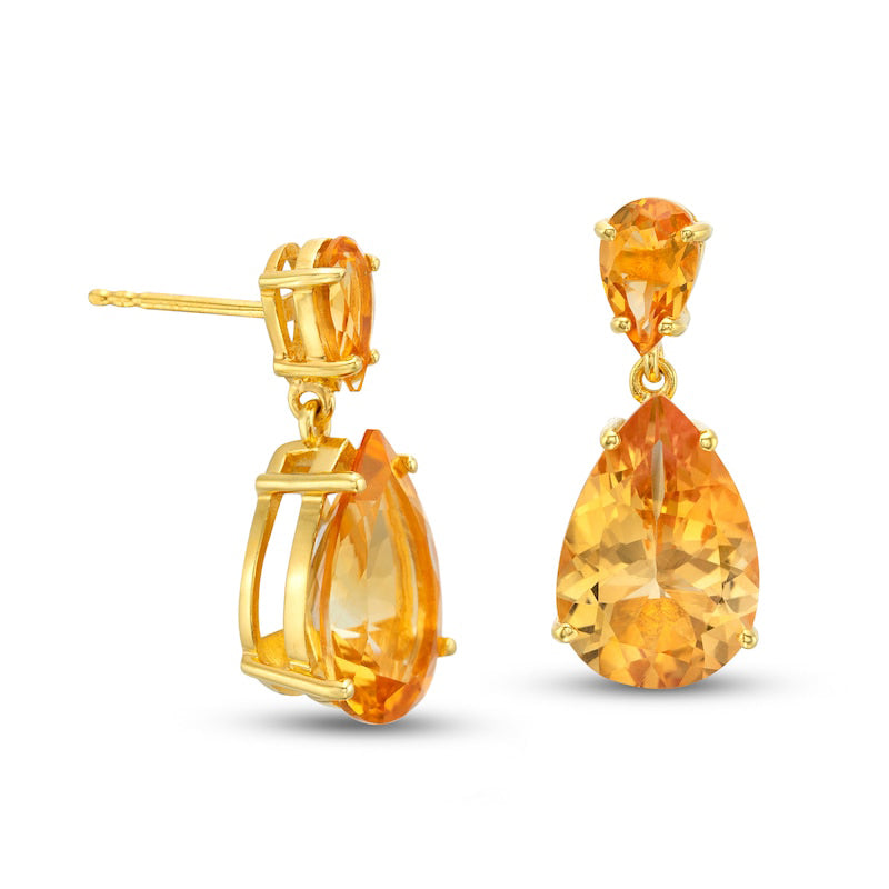 Pear-Shaped Citrine Double Teardrop Earrings in Sterling Silver with 10K Gold Plate