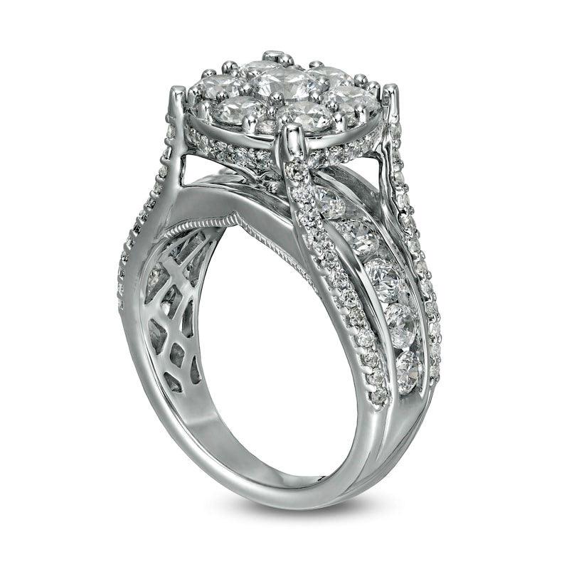 3.0 CT. T.W. Composite Natural Diamond Channel Shank Engagement Ring in Solid 14K White Gold