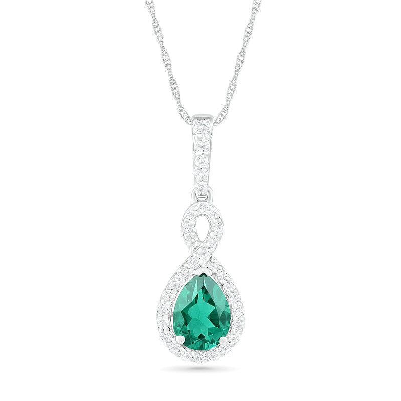 Pear-Shaped Lab-Created Emerald and White Sapphire Infinity Drop Pendant in Sterling Silver