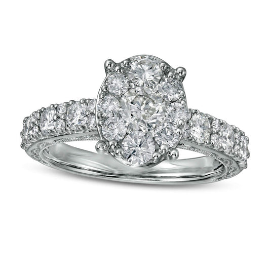 1.5 CT. T.W. Composite Oval Natural Diamond Engagement Ring in Solid 14K White Gold