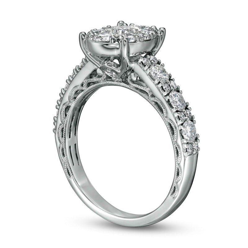 1.5 CT. T.W. Composite Oval Natural Diamond Engagement Ring in Solid 14K White Gold