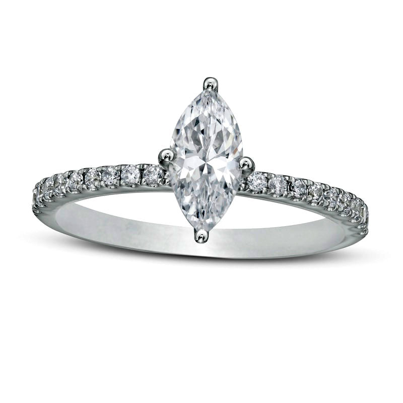 1.0 CT. T.W. Marquise Natural Diamond Engagement Ring in Solid 14K White Gold (I/I1)