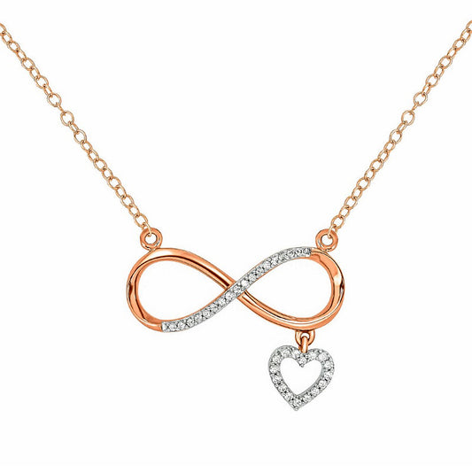 0.1 CT. T.W. Natural Diamond Sideways Infinity with Heart Dangle Necklace in 10K Rose Gold