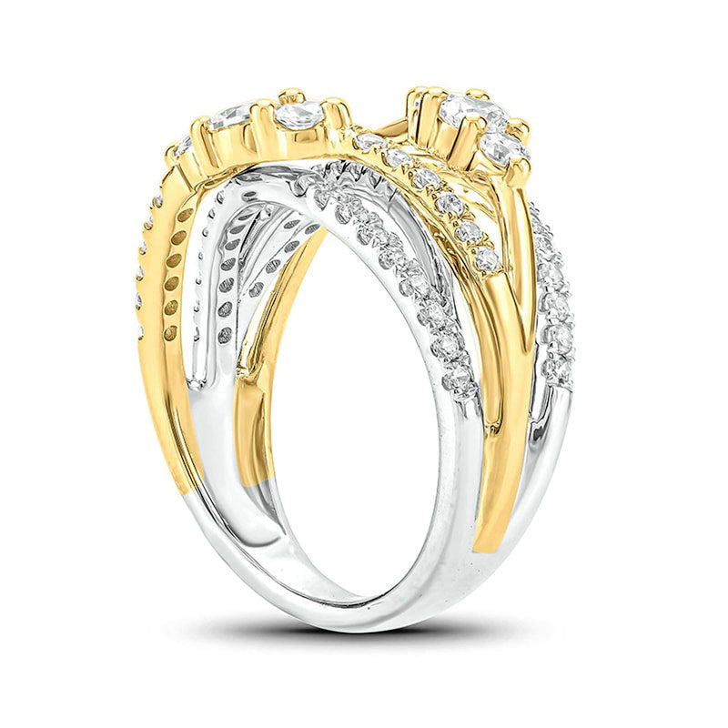 1.0 CT. T.W. Natural Diamond Multi-Row Crossover Split Shank Ring in Solid 10K Two-Tone Gold