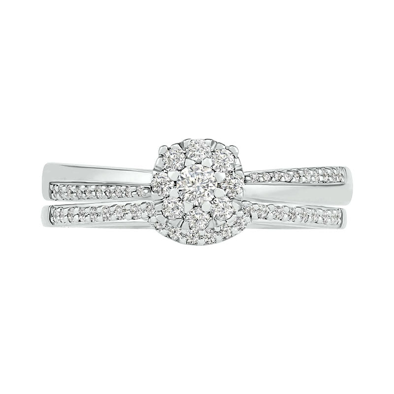 0.33 CT. T.W. Composite Natural Diamond Bridal Engagement Ring Set in Solid 10K White Gold