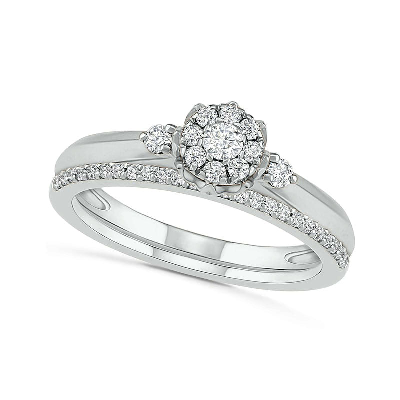 0.33 CT. T.W. Composite Natural Diamond Bridal Engagement Ring Set in Solid 10K White Gold