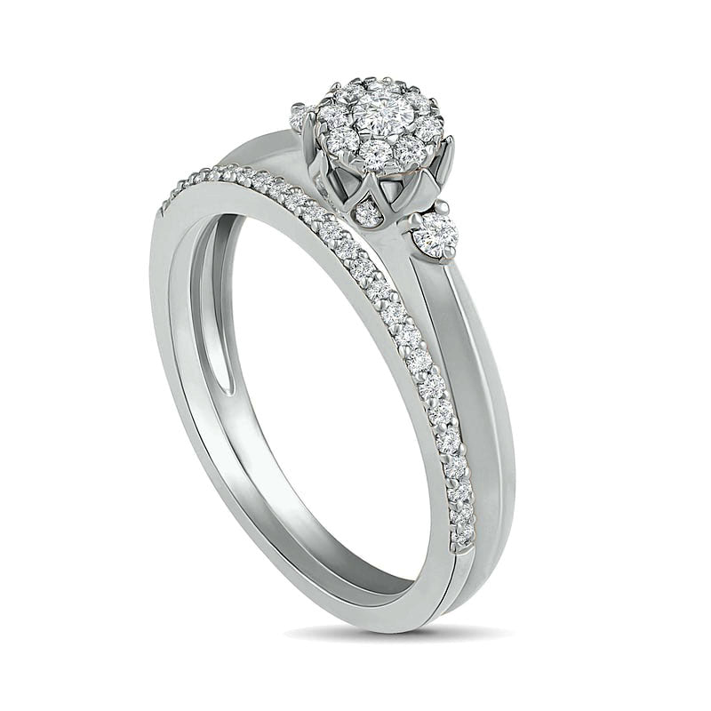 0.33 CT. T.W. Composite Natural Diamond Bridal Engagement Ring Set in Solid 10K White Gold